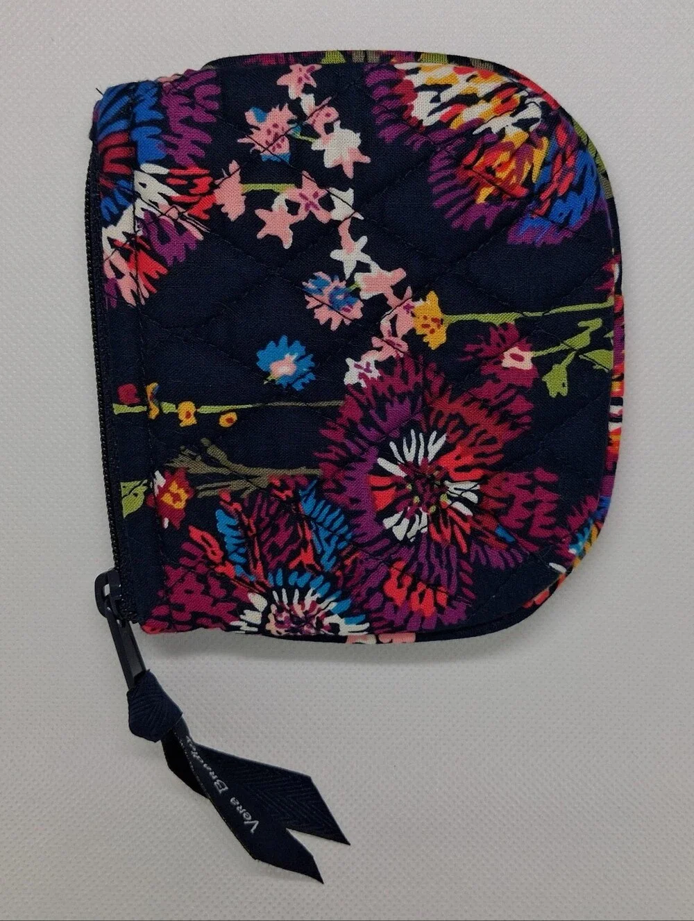 Vera Bradley Navy Floral Quilted Zip Coin Pouch with Ribbon Pull • small ♡